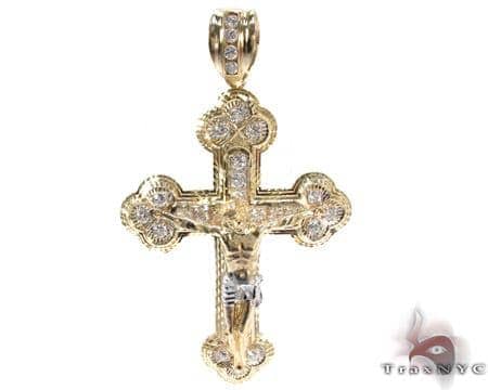 Yellow 10K Gold CZ Jesus Cross Crucifix Pendant 25307