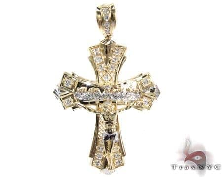 Yellow 10K Gold CZ Jesus Cross Pendant 25312