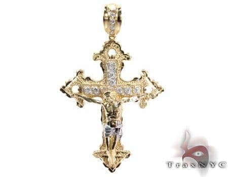 Yellow 10K Gold CZ Jesus Cross Crucifix Pendant 25315