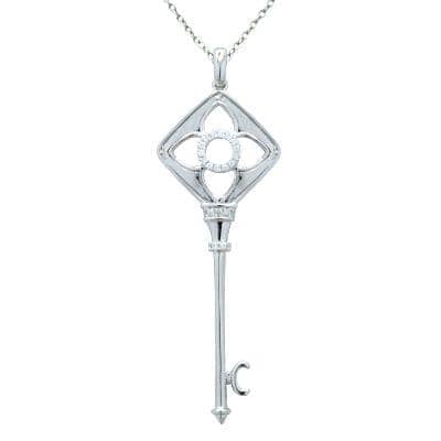 white gold skeleton key necklace