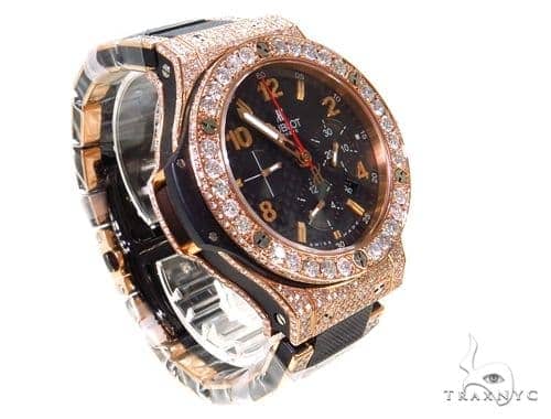 44mm Hublot Mens Diamond Watch Fully Iced Out Big Bang in Rose Gold 18