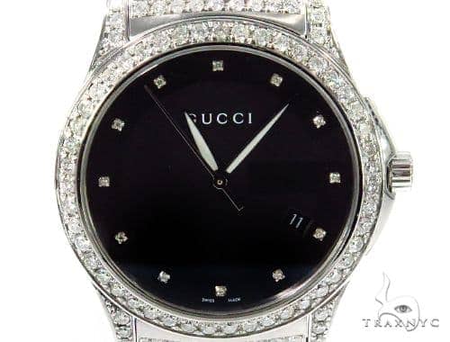 Pave Diamond G Timeless Collection Medium Version Gucci Watch YA126405 45314 Mens Gucci Steel Round Cut 3.50 ct