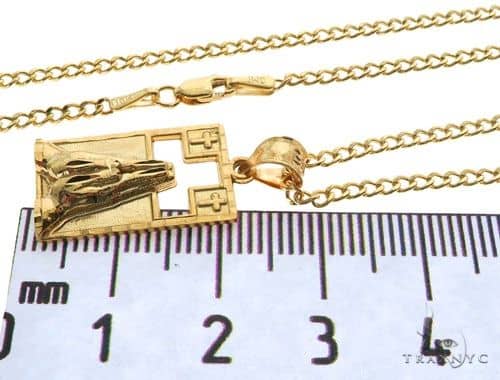 10K Yellow Gold Praying Hands Worship Charm 20 Inches Cuban Link Chain Set  61820