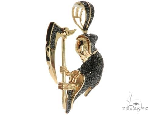 14k Yellow Gold G Diamond Grim Reaper Pendant 63239 Mens Metal Round Cut 21 75 Ct - Grim Reaper Pendant
