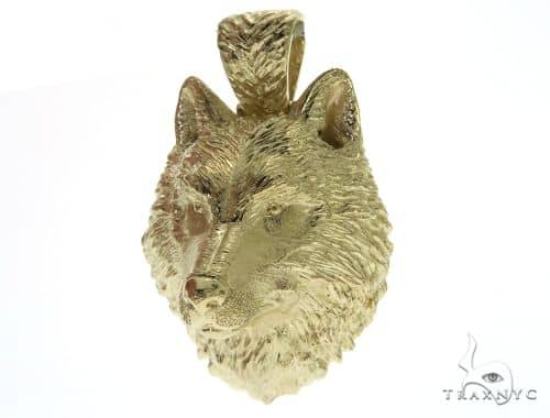 14K Yellow Gold Wolf Head Charm Pendant 