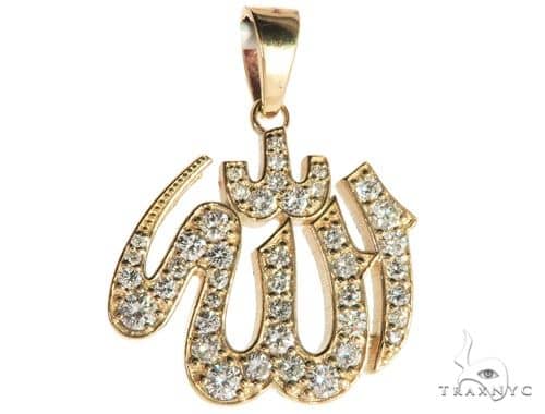 14K Yellow Gold Diamond Allah Islam Religious Charm Pendant 63970 