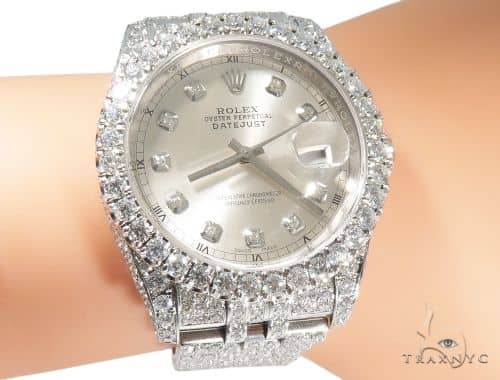 iced out silver rolex