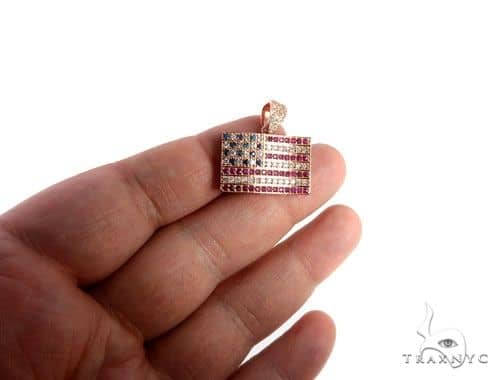 American Flag Moon Cut Chain Set Mens Metal Rose Gold 14k Round