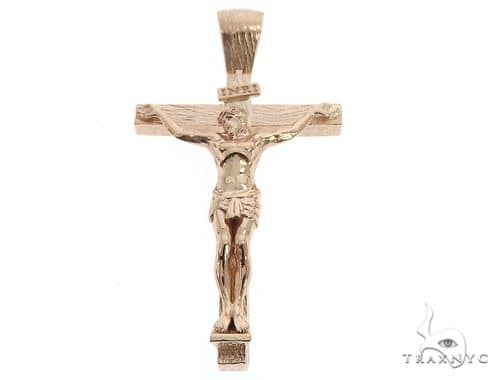 14K Solid Yellow Gold Cross Jesus 