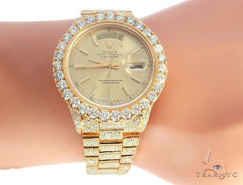 36mm Fully Iced Out 18k Yellow Gold Rolex Presidential Watch 65021 Mens Diamond Rolex Watch Collection Yellow Gold 18k Round Cut 17 50 Ct