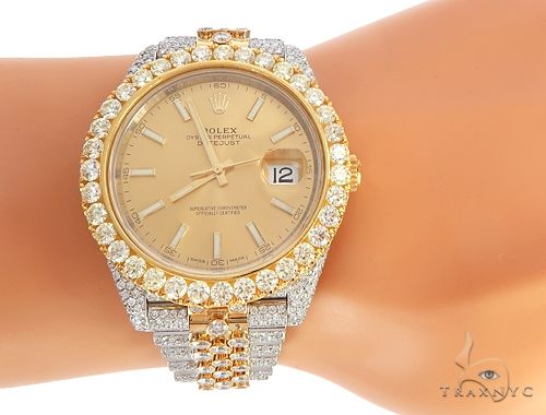41mm Two Tone Fully Iced Out Rolex 