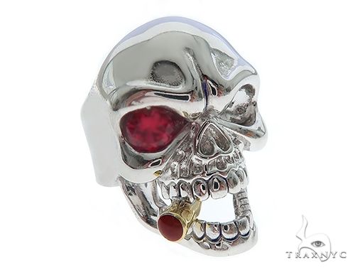 Planeet Bestrating Secretaris 10K White Gold Skull Ring With Cigar 65097: best price for jewelry. Buy  online in NY at TRAXNYC.
