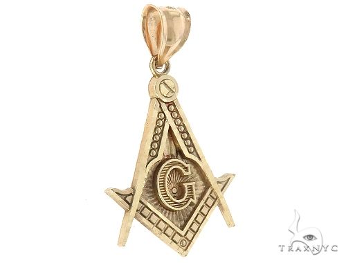 10k White Gold Masonic Freemason Compass and Square Letter G Pendant Necklace 