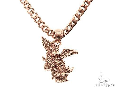 10k Gold Saint St Michael Charm 24 Inches Cuban Link Chain Set 65817 Mens Style Rose - Rose Gold Saint Michael Pendant