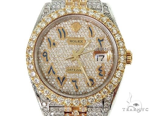 41mm Mens Tone 18K Yellow Gold Stainless Steel Fully Iced Pave Diamond DateJust Rolex Watch 66098: buy online in NYC. at TRAXNYC.