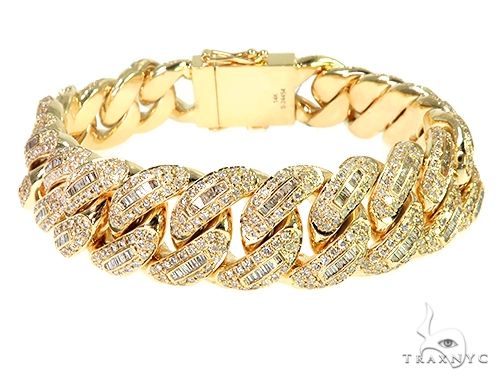 14k Gold Cuban Link Bracelet w Bezel Setting Diamond  FERKOS FJ