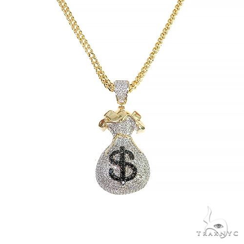 MOISSANITE Real 925 Silver/ Gold Money Bag Dollar Pendant Iced Pass Diamond  Test