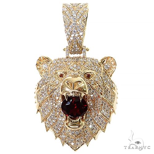 Grizzly Bear Garnet Diamond Pendant 68708 Mens Style Gold 14k Round Cut  3.57 ct