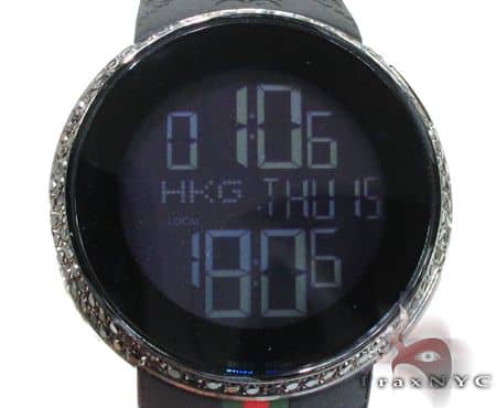 Black Diamond Digital Gucci Watch 10556 Mens Gucci Stainless Steel Round  Cut  ct